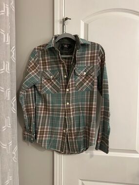 Ralph Lauren Double RL Teal and Brown Plaid Button-Down Shirt
